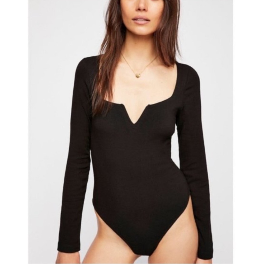 FINAL SALE Free People Zoe Notch-Neck Long-Sleeve Bodysuit